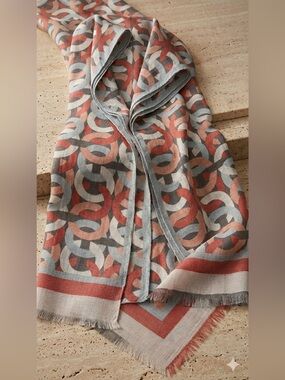 COACH Optical C Metallic Oblong Scarf Wool Silk Blended 78"x21"  in Pink & Gray